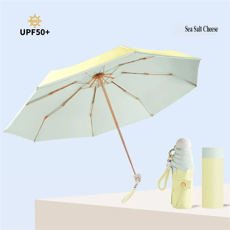 (amarelo 8k) Guarda-chuva Dobrável De Cinco Seções, Proteção Solar, Proteção Uv, Elegante Guarda-sol Portátil.