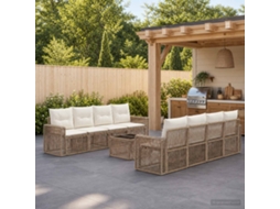 Vidaxl Conjunto De Sofá De Jardim 9 Unid. Bege Vime Pe