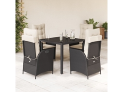 Vidaxl 5 Pcs Conjunto De Jantar P/ Jardim C/ Almofadões Vime Pe Preto