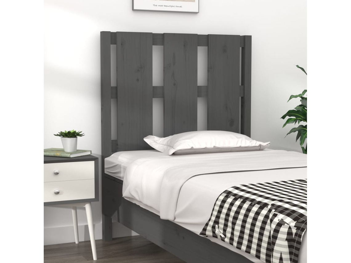 Vidaxl Cabeceira De Cama 80,5x4x100cm Madeira De Pinho Maciça Cinzento