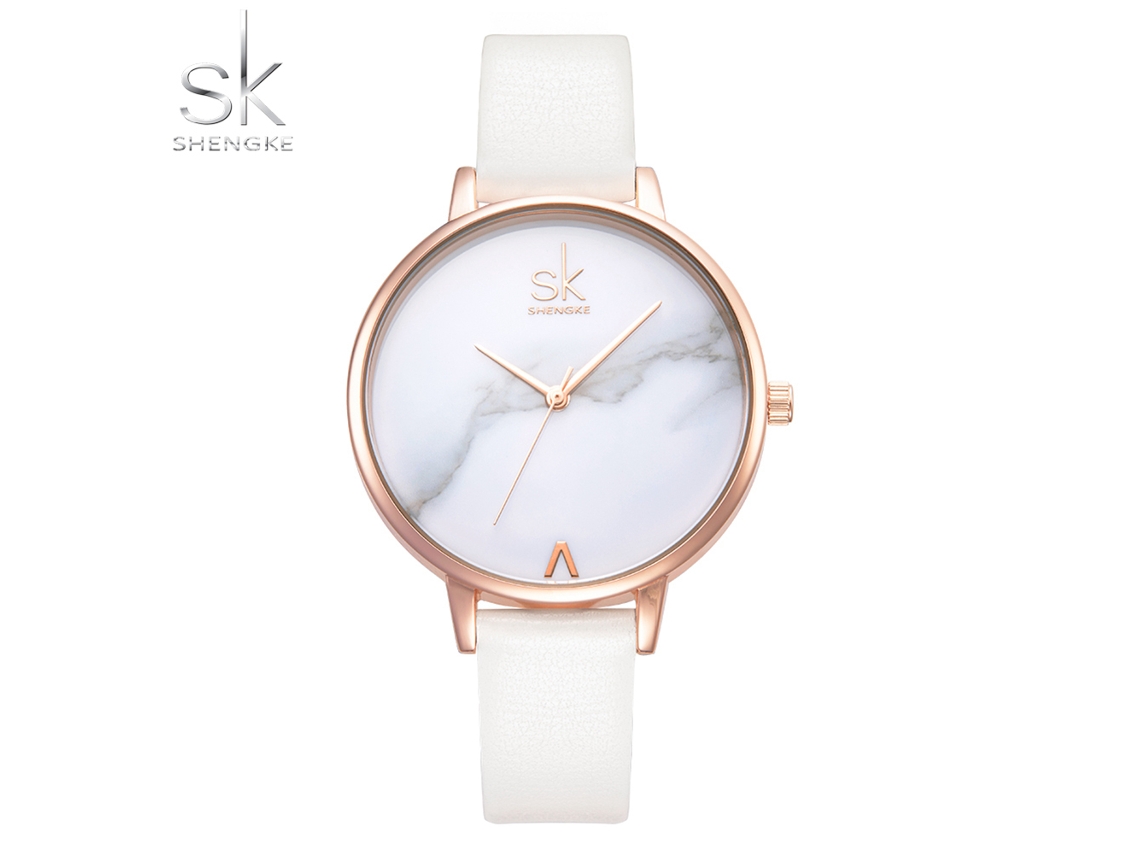 Relógio Feminino Analógico de Quartzo com Pulseira de Pu Resistente À Água 30m Branco