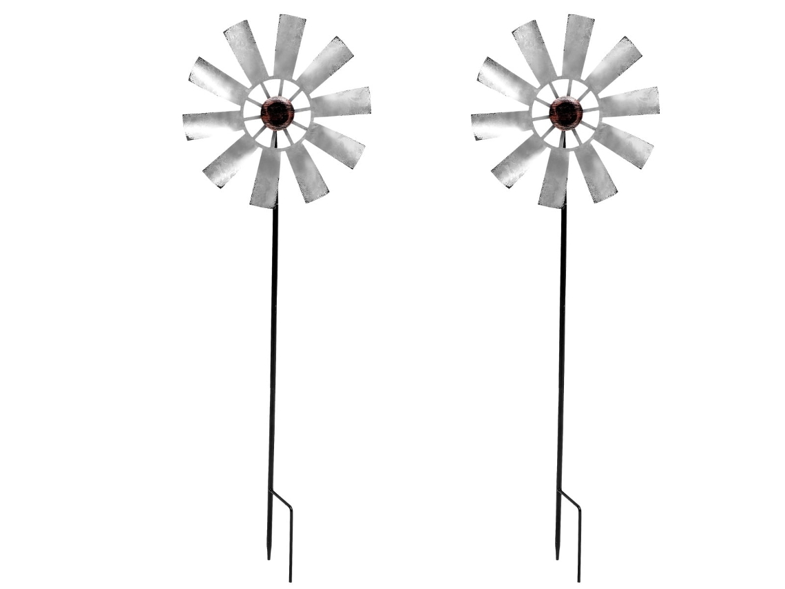 2 Molinillos De Viento De Metal Para Jardín