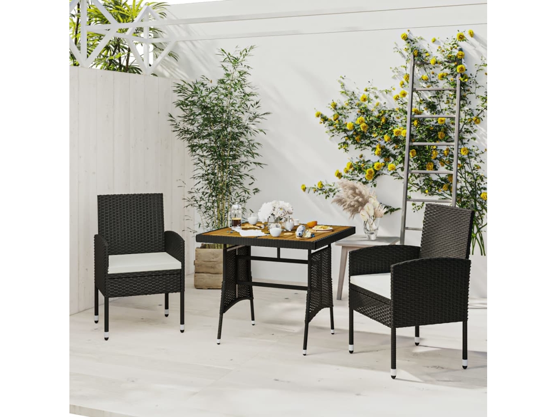 Vidaxl 3 Pcs Conjunto De Jantar P/ Exterior Vime Pe Preto