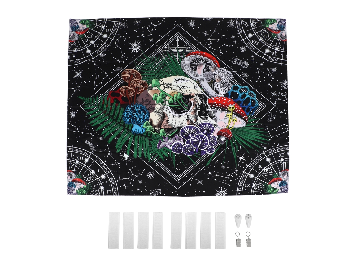 Tapiz Decorativo Padrão Fungo Caveira Colorido Fundo Suave Leve 150x130cm
