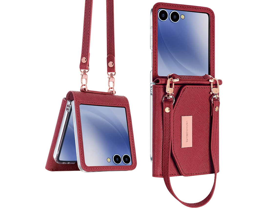 Capa Chrui Para Samsung Galaxy Z Flip7, Resistente A Impactos, Com Carteira E Alça De Pulso (compatível, Vermelha)
