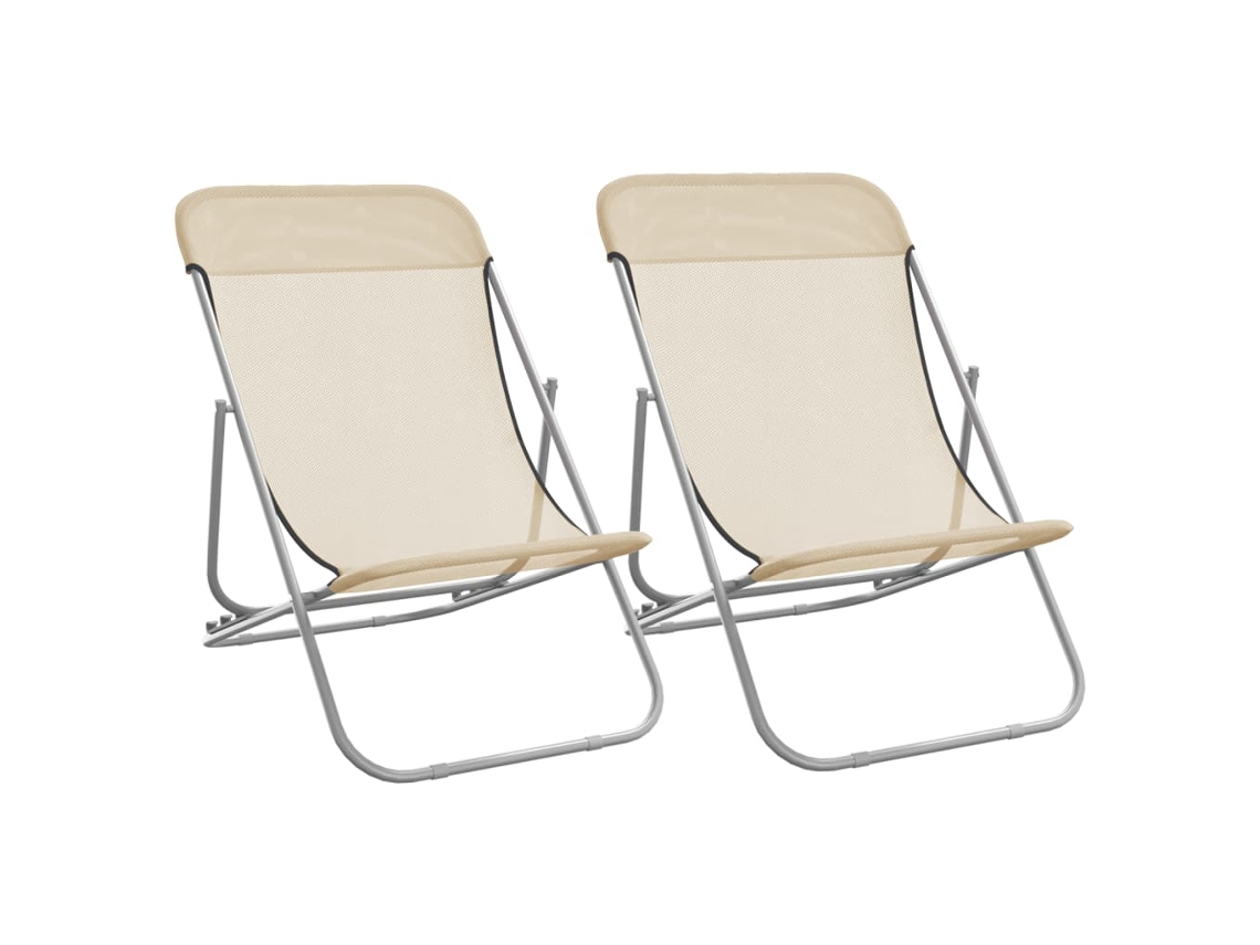 Maison Exclusive - Cadeiras Praia Dobráveis 2pcs Textilene/aço Revestido Pó Creme