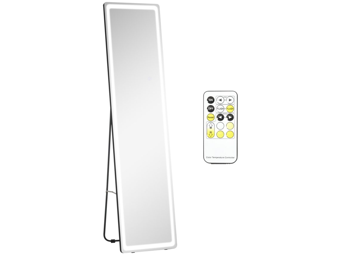 Espelho de Parede/chão com Luz Led e Controle Remoto, Brilho Ajustável, Dimensões 40x37x157,5 Cm, Prata e Preto. SINI TECH STORE