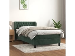 Cama com Colchão de Molas Veludo Verde (90x200cm)