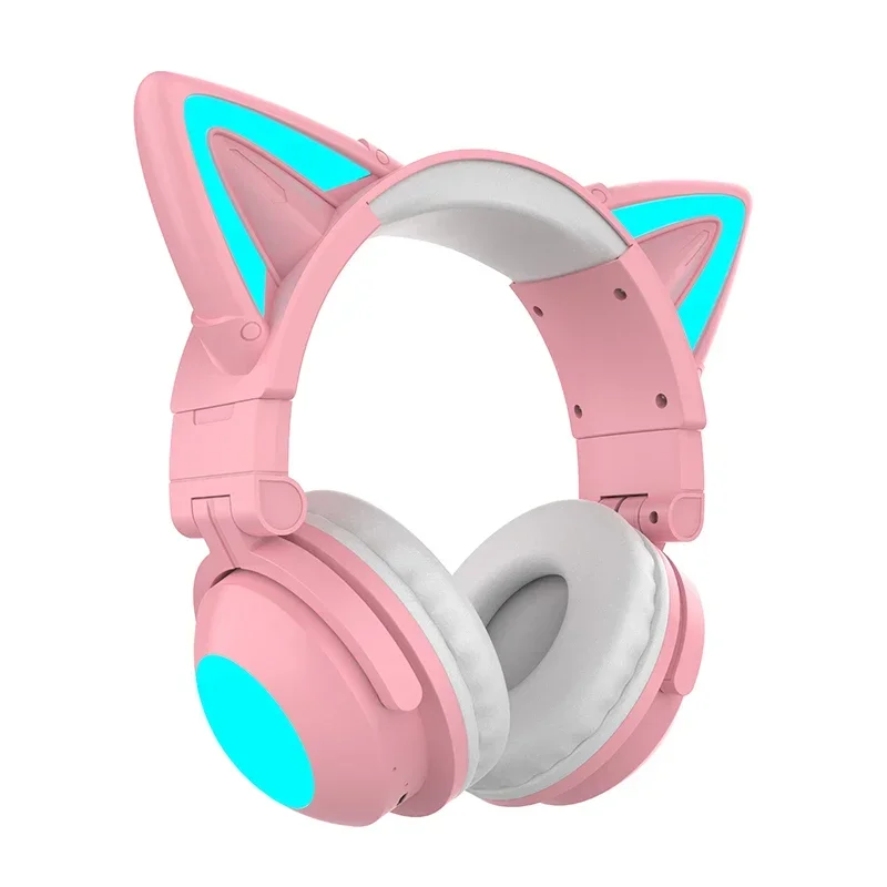 Fones de Ouvido Sem Fio com Orelhas de Gato em Led MDUG (rosa)