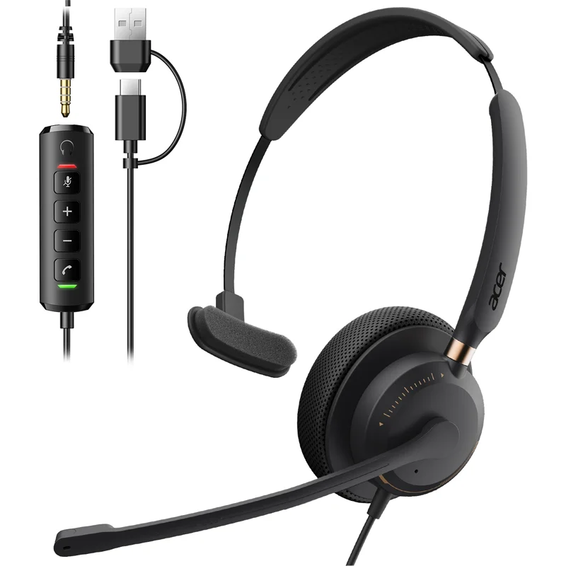 Fone De Ouvido Com Fio Para Computador, Com Porta Usb-a/c E Microfone De 3,5 Mm Com Cancelamento De Ruído.