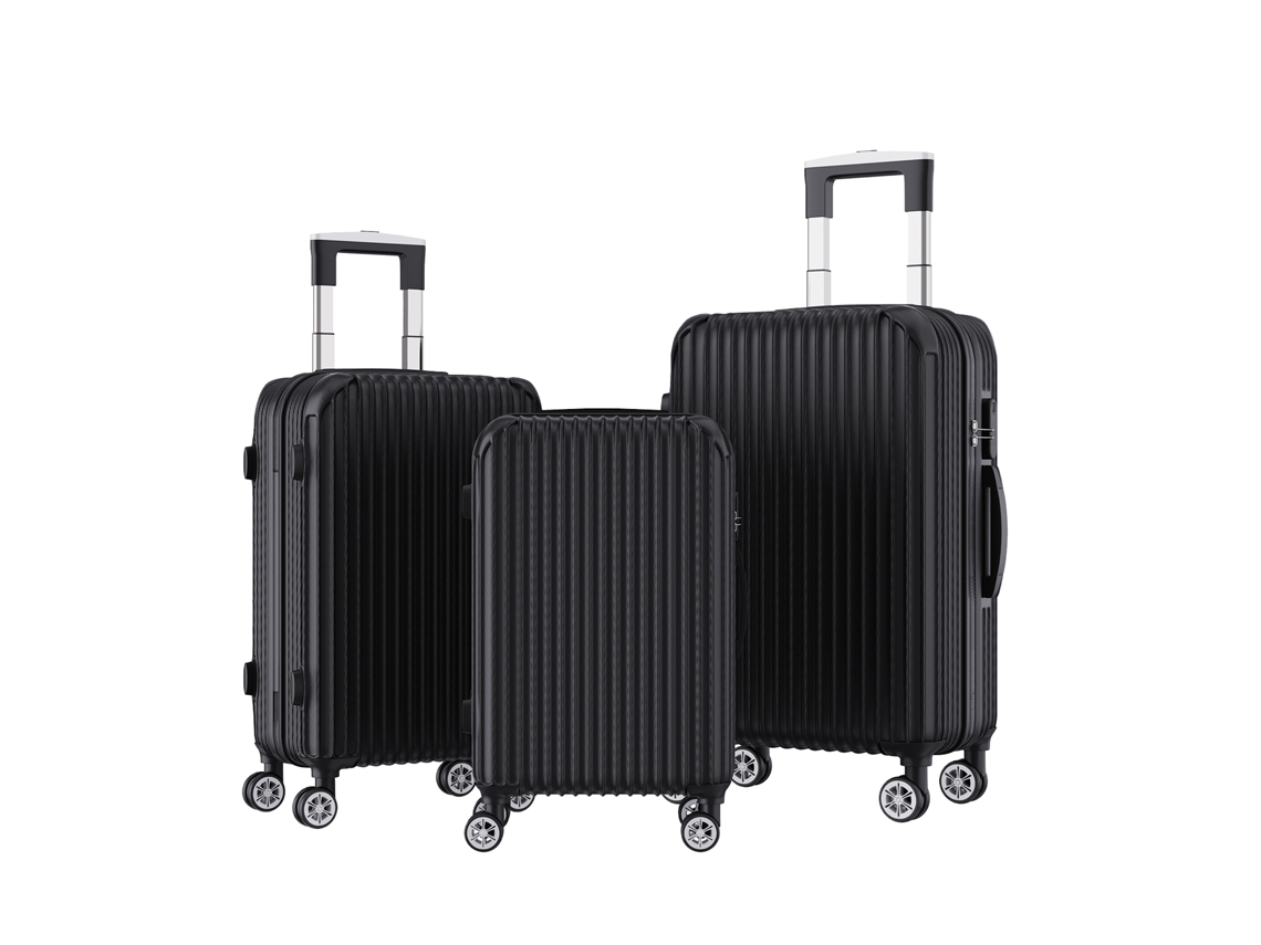 Conjunto De Malas De Viagem 3 Peças Pretas 20/24/28 Abs Rígidas Com Rodas 360° Silenciosas, Fecho Tsa E Balança De Bagagem Portátil