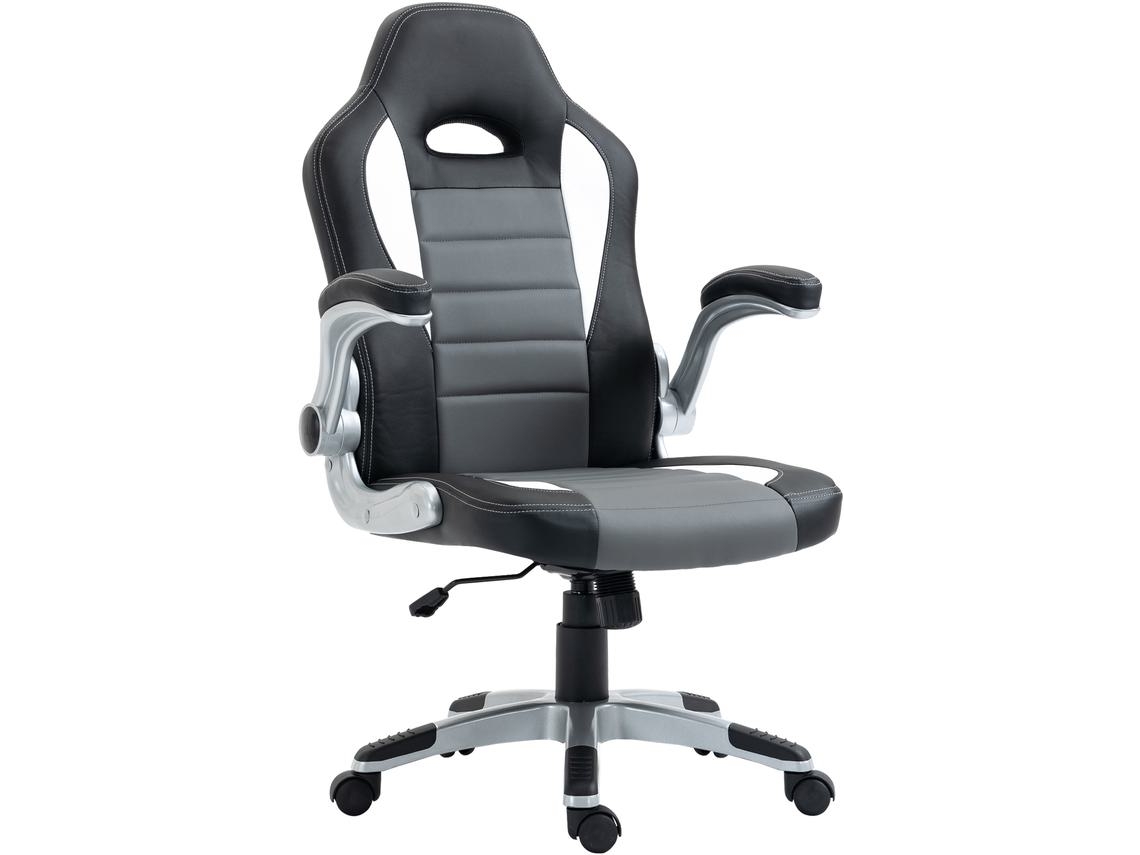 Cadeira de Escritório Couro Pu, Esponja, Nylon Cor Preto, Cinza e Branco 65x69x112-122 cm Homcom