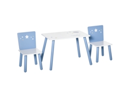 Mesa e cadeiras infantis em madeira azul e branco para crianças de 2 a 4 anos BTFORUS
