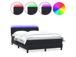 Cama Box Spring com Colchão e Led Veludo Preto 160x210 cm MAISON EXCLUSIVE
