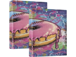 Pasta Escolar Com Estampa De Donuts E Grafite 3, 8cm 1, 5 Polegadas, Argolas Redondas Com Bolsos, Pacote Com 1 2-unidades