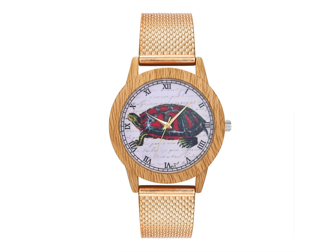 Relógio de quartzo unissex com pulseira de malha para homens e mulheres T17-f3 (ouro rosa)