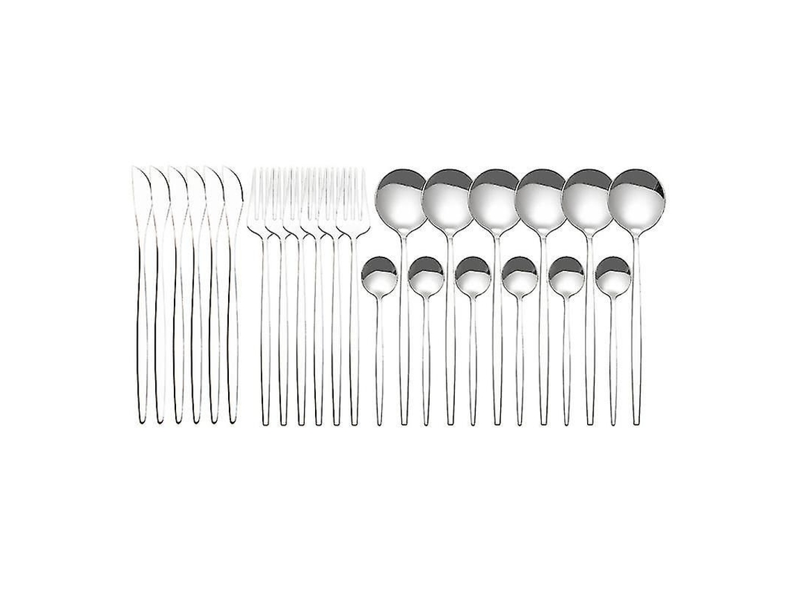 Kit De Talheres De Aço Inoxidável 24 Peças, Elegante, Durável, Anti-ferrugem, Para Casa, Festa E Restaurante Prata