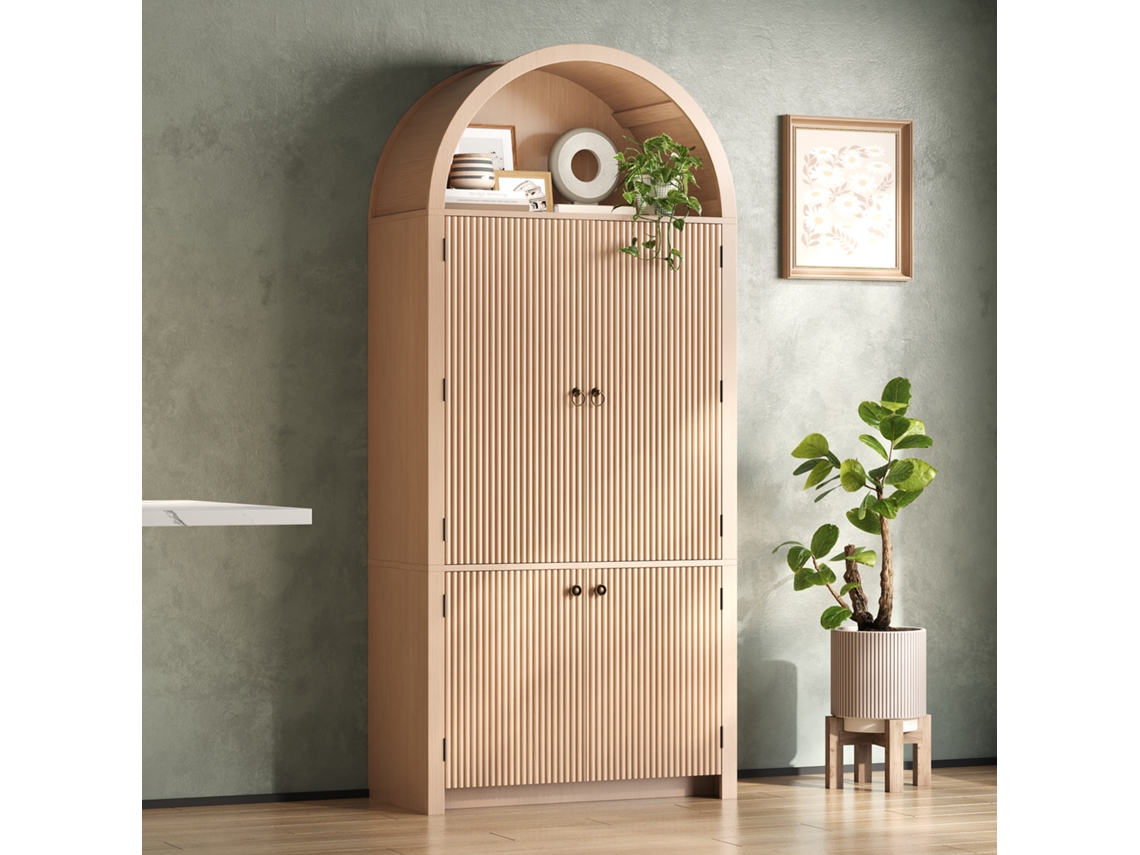 Armário Abaulado 180×80×40cm, Vitrine E Móvel Para Vinho Com Prateleiras De Porta Imitação Madeira Para Todos Os Espaços