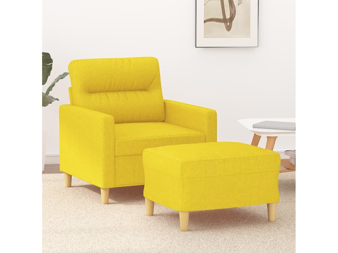 Vidaxl Poltrona Com Apoio De Pés 60 Cm Tecido Amarelo-claro