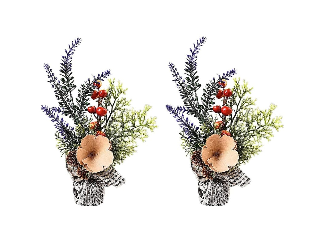 Conjunto De 2 Mini Árvores De Natal Artificiais 9,5 Polegadas Com Base De Saco De Tecido E Flor Para Decoração De Casa A1