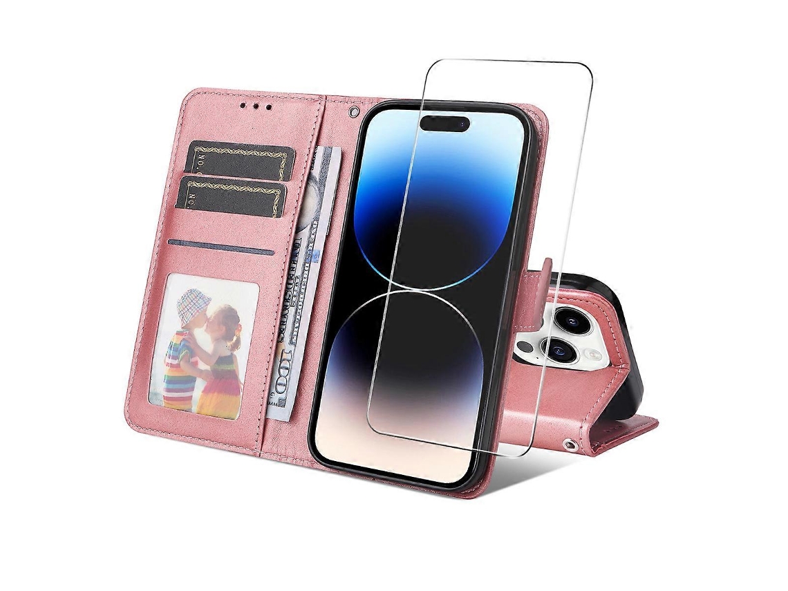 Capa Tipo Carteira De Couro Sintético Tkdaddy Para Iphone 15 Pro Max, Enkay Hat Prince, Capa Com Suporte Para Celular E Vidro Temperado, Rosa