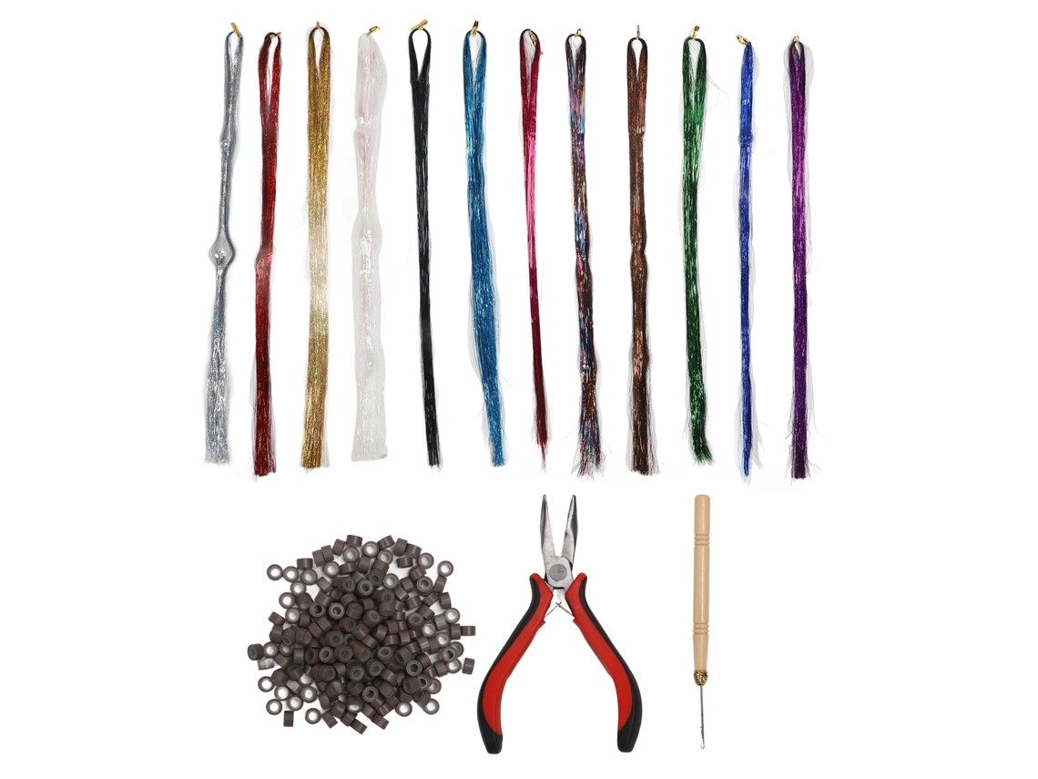 2026-kit De Extensões De Cabelo Tinsel Colorido Com Brilho Para Trançado E Decoração Diária