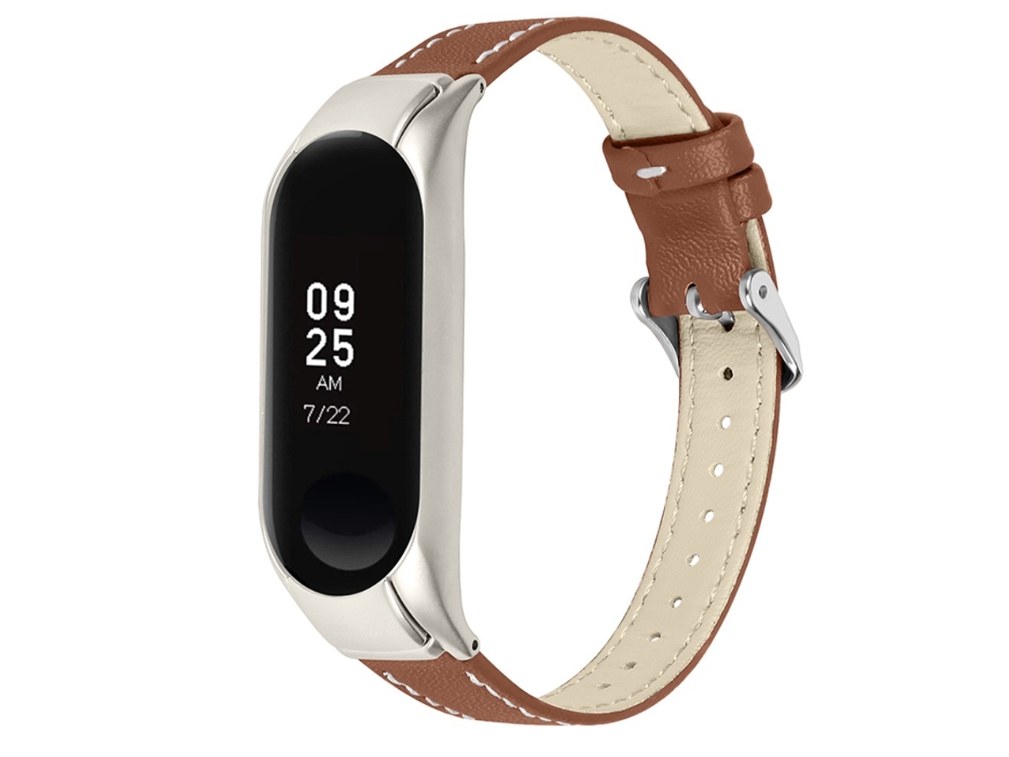 Bracelete de Couro Genuíno Ajustável para Xiaomi Mi Band 7 Marrom