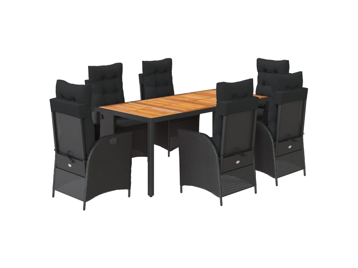 Garden Dining Set, Garden Dining Sets Vidaxl Preto Rattan / Vime (190 Cm Table Length)