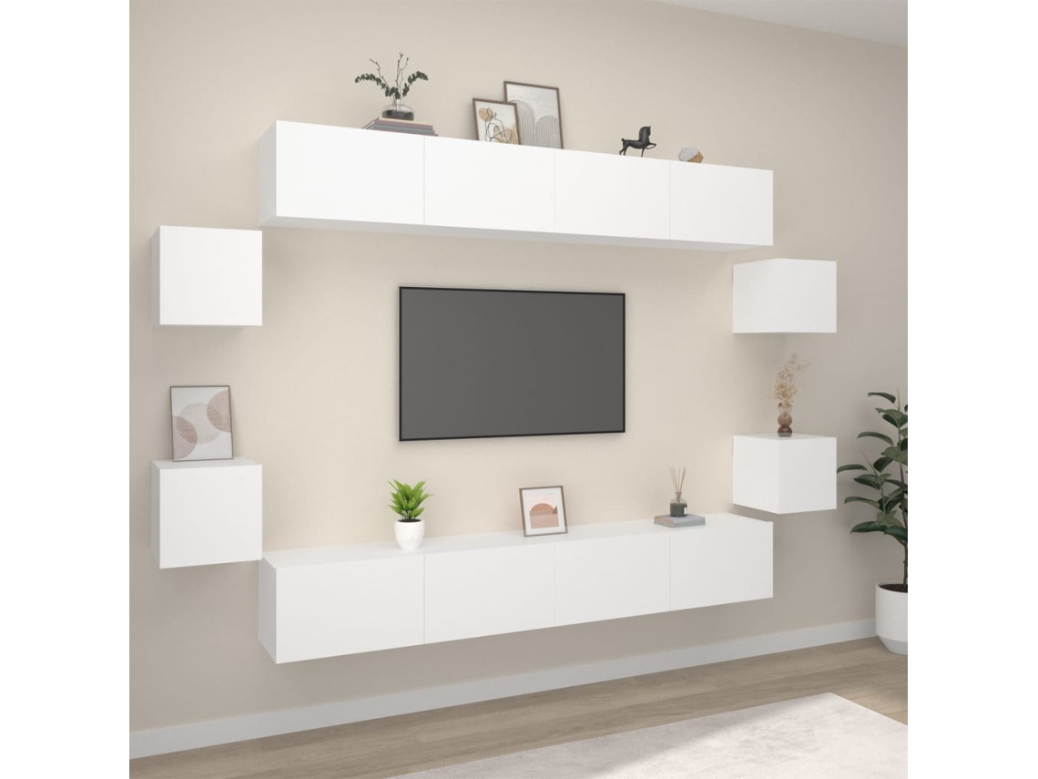 Vidaxl Conjunto Móveis De Tv 8 Pcs Madeira Processada Branco