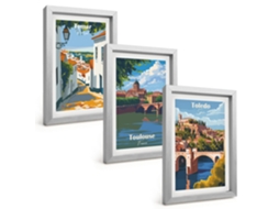 Composição De Quadros Gráficos De Cidades Retrô Espelharte (3 Peças 20x30 Cm)