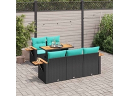 Vidaxl 6 Pcs Conjunto Sofás De Jardim C/ Almofadões Vime Pe Preto