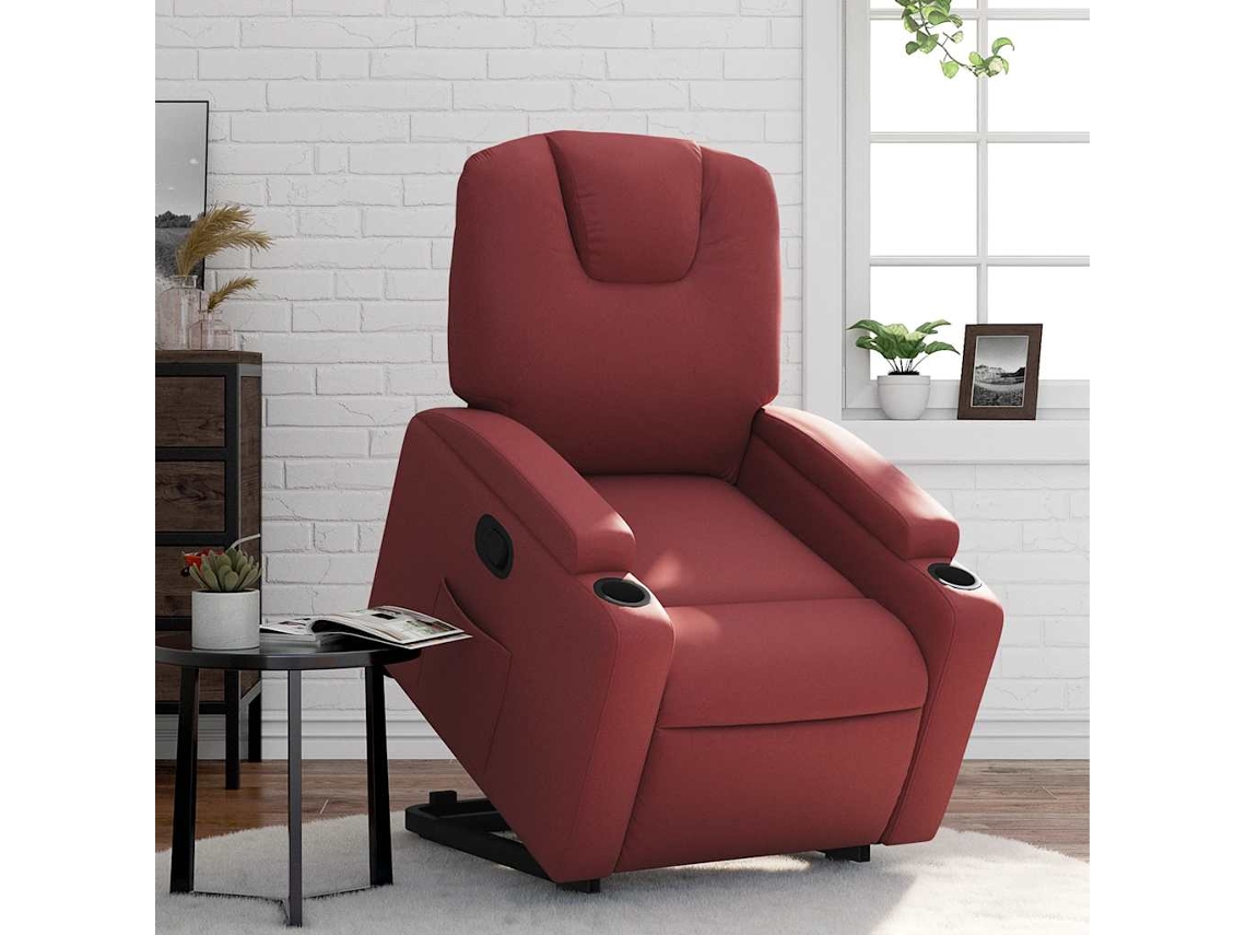 Vidaxl Poltrona Reclinável Elevatória Couro Artificial Vermelho Tinto