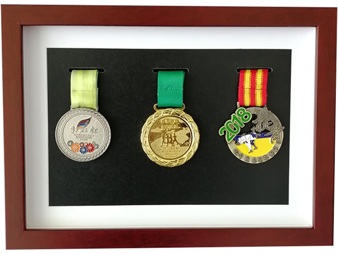 A4 (3 Medalhas)) - Boîte De Stockage De Médailles Pour Coureurs - Vitrine De Médailles En Bois Massif