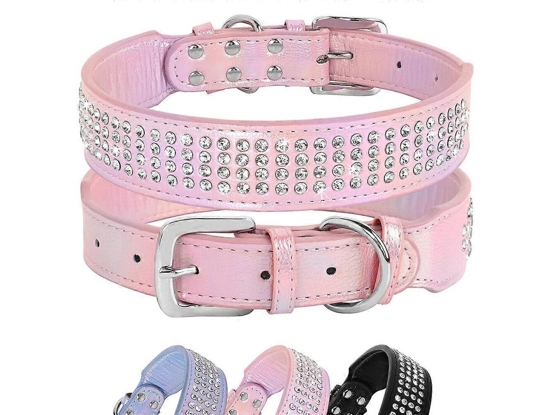 Collar De Cão De Couro Com Strass, Resistente Para Pitbullcolourpink