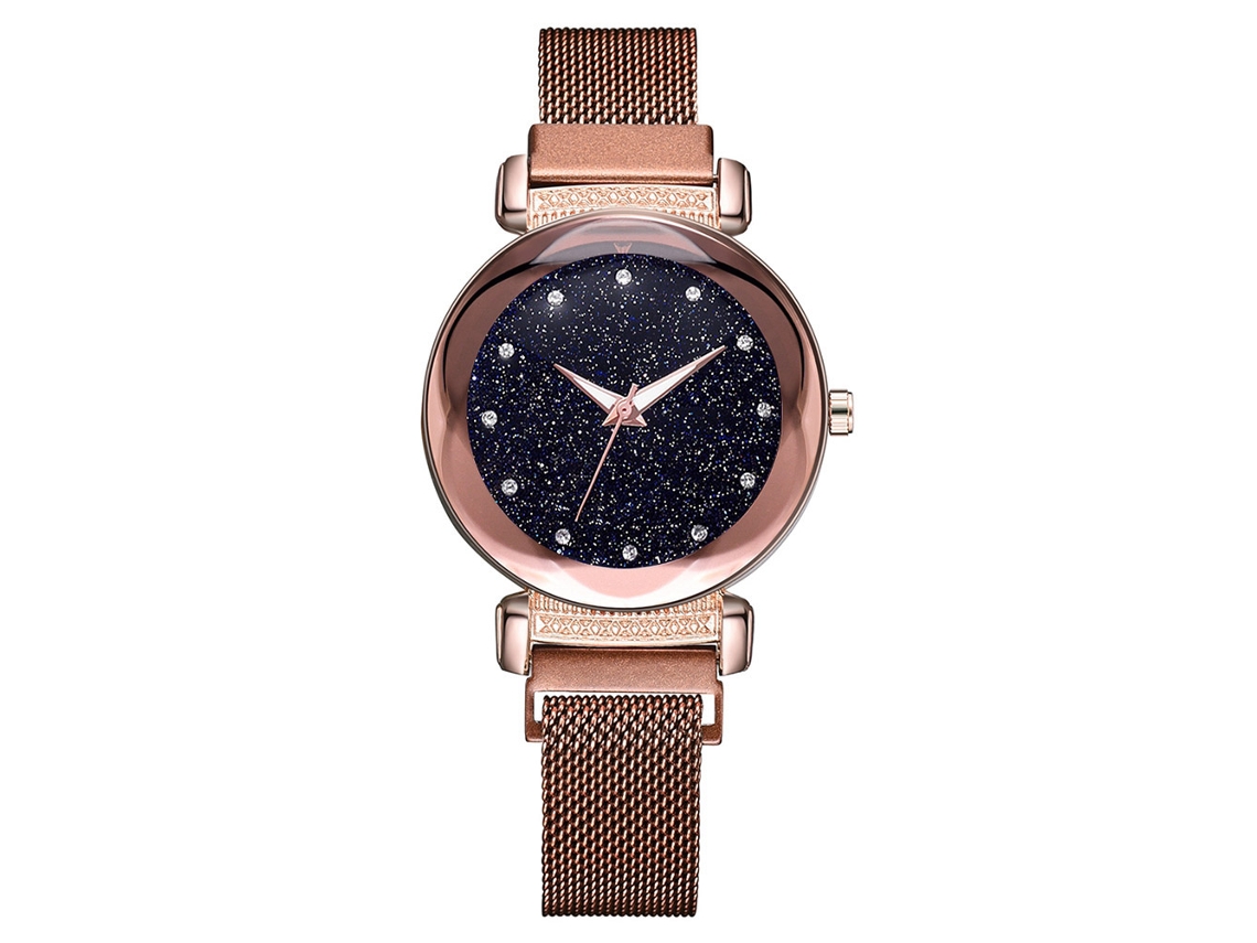 Relógio de Pulso Feminino de Quartzo com Pulseira de Liga e Strass Casual Marrom