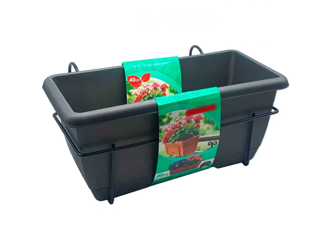 Floreira De Varanda Com Placa E Suporte Metálico Plft 40 X 19,5 X 17 Cm Floreira Suspensa De Plástico, 8l Com Placa De Água Integrada (cinza Acan