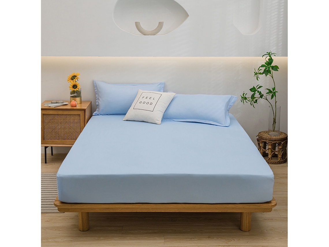 Conjunto Lençóis 4 Peças Lençol De Baixo 152x203*36cm Lençol De Cima229*259cm 2 Fronhas 51x91cm Fibras Sintéticas Azul Claro Hexinyigjly