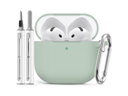 Capa Zruxe Para Airpods 4 Silicon Frosty Green (proteção 360°, Tampa Antipoeira, Cabo De Limpeza 3 Em 1, Mosquetão)