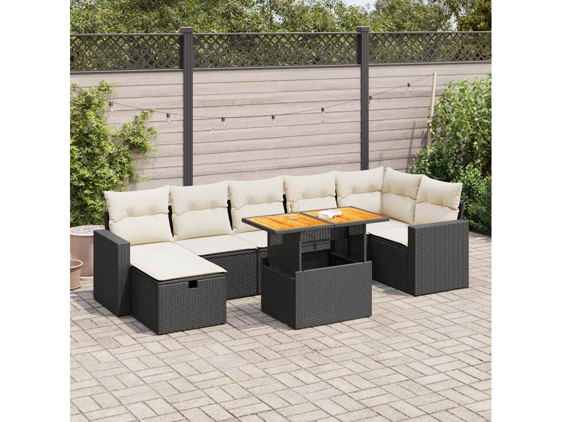 Vidaxl 5 Pcs Conjunto Sofás De Jardim Com Almofadões Acácia E Vime Pe
