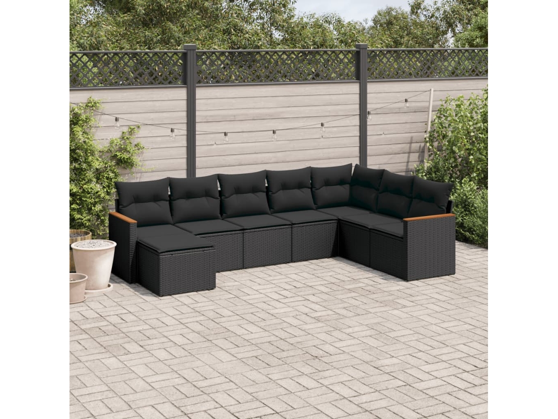 Conjunto de 8 Sofás de Jardim com Almofadas Vime Pe Preto Dkd Home Decor