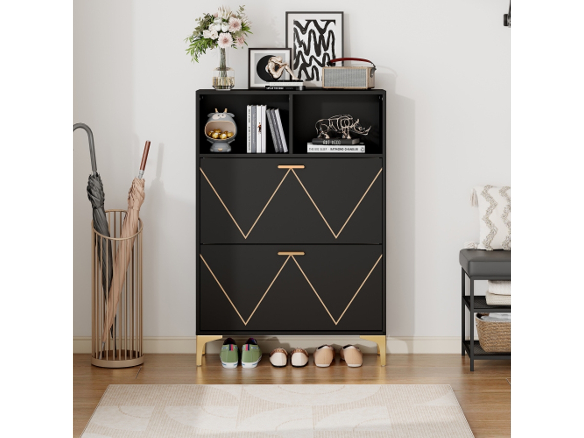 Armário De Sapatos 80x25x117cm Com 2 Portas Basculantes,4 Gavetas E 2 Nichos Abertos,sideboard Para Corredor Ou Sala,design Com Pernas Elevadas