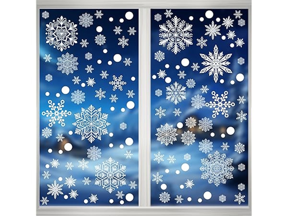 Conjunto de 248 Adesivos de Pai Natal para Janelas, com Padrão Flocos de Neve, Adesivos, Brancos, Inverno, Ergonômico, Uso Diário STELASPLEN