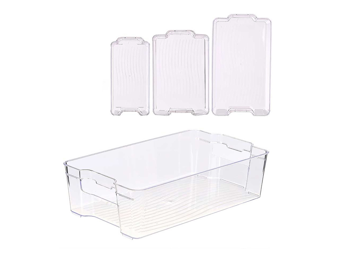 Conjunto de 3 Bandejas Organizadoras Transparentes para Geladeira. 3,9l 5,2l 6,7l DAM