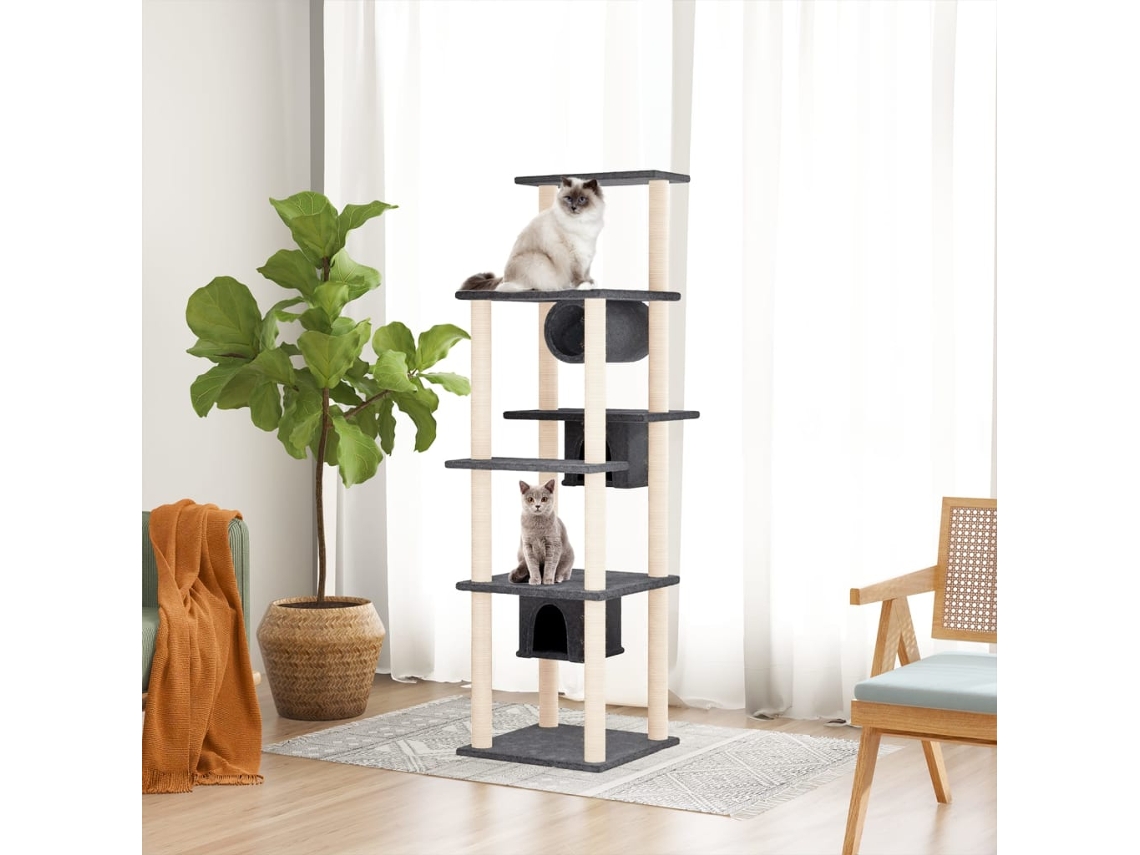 Vidaxl Árvore P/ Gatos C/ Postes Arranhadores Sisal 169cm Cinza-escuro