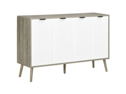 Base Aparador 2 Armários 4 Portas C/ Prateleiras Ajust. Espinha Peixe, 120x35x77,4cm, Branco/cinza