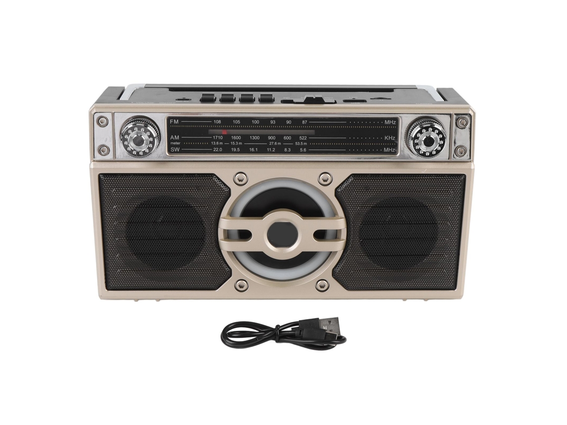 Rádio Portátil Bluetooth Com Alto-falante Multibanda Fm Am Sw Recarregável Para Viagens Com Longa Duração De Bateria Dourado