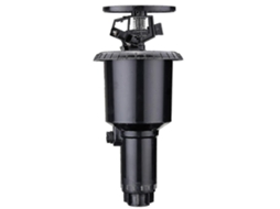 Sistema de irrigação com rotor de aspersor de 1/2 e 3/4 polegadas, alcance de 6,7 a 13,7 m, pressão de 2,0 a 4,5 bar.