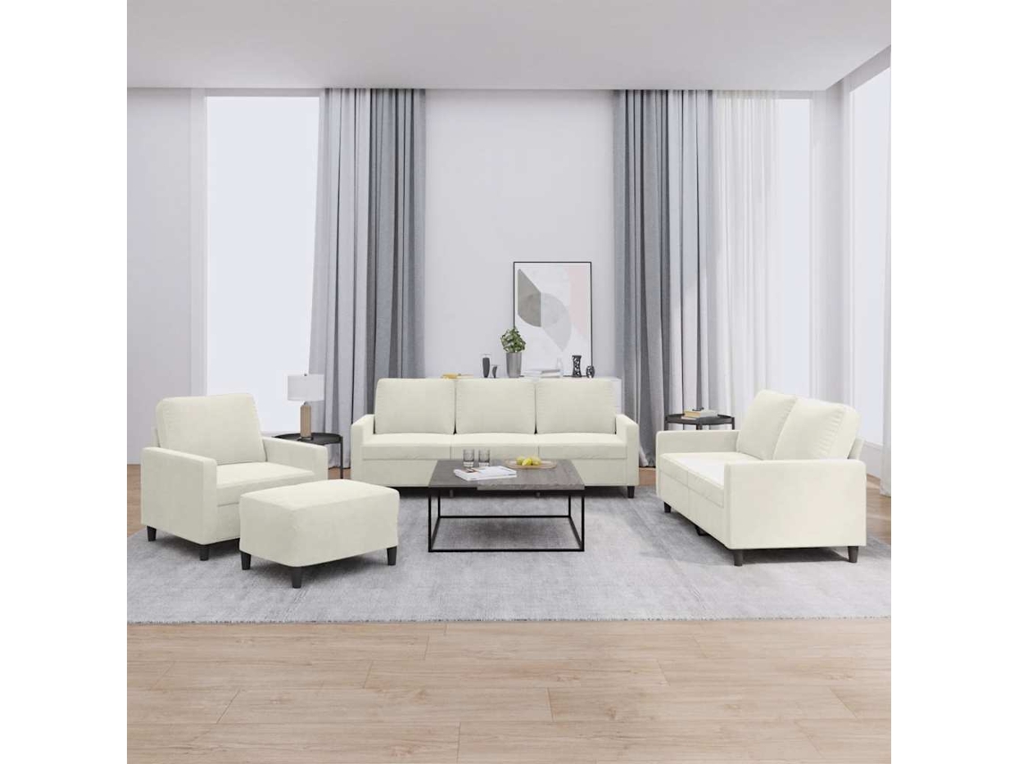 Vidaxl 4 Pcs Conjunto De Sofás Com Almofadões Veludo Cor Creme