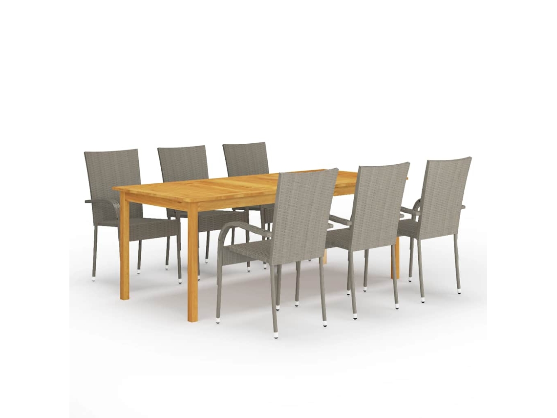 Vidaxl 7 Pcs Conjunto De Jantar Para Jardim Cinzento