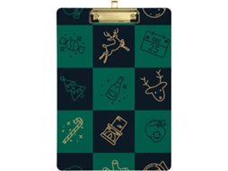 Prancheta de Natal Xadrez Verde e Dourada, Fofa Transparente, Feita Acrílico. 31,8 X 22,9 0,3 Cm